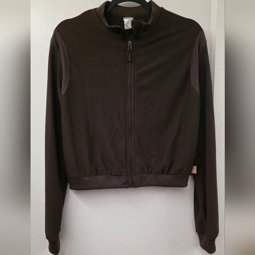 Cali Sport Cropped Mesh Bomber Jacket Medium NWT Brown Athleisure Lightweight